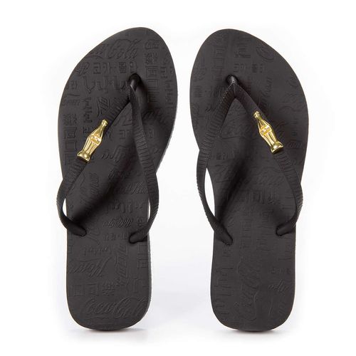 Chinelo Coca-Cola Shoes Leaf Preto Preto
