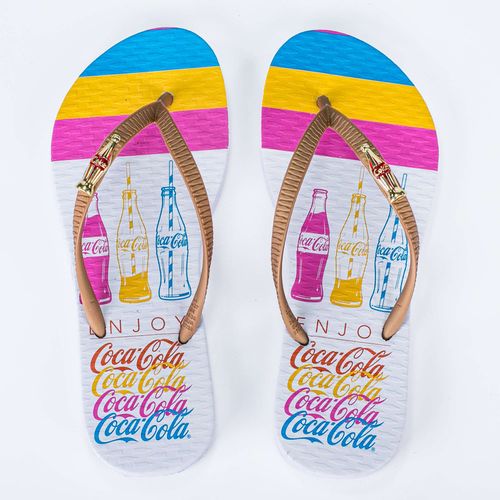 Chinelo Coca-Cola Shoes Coke Party Branco Ouro