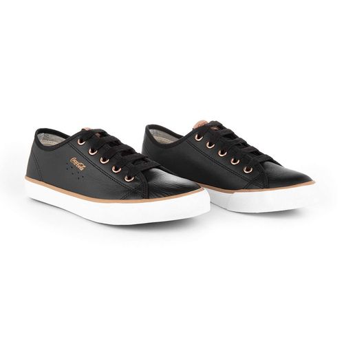 Tênis Coca-Cola Shoes Stream Leather Preto Cobre