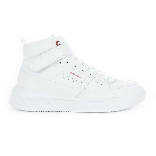 Tênis Coca-Cola Shoes Soho Leather Hi Feminino Cano Alto Branco Vermelho