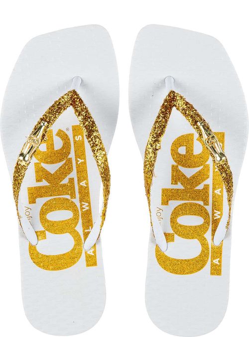 Chinelo Coca-Cola Bright Coke Square Branco Ouro