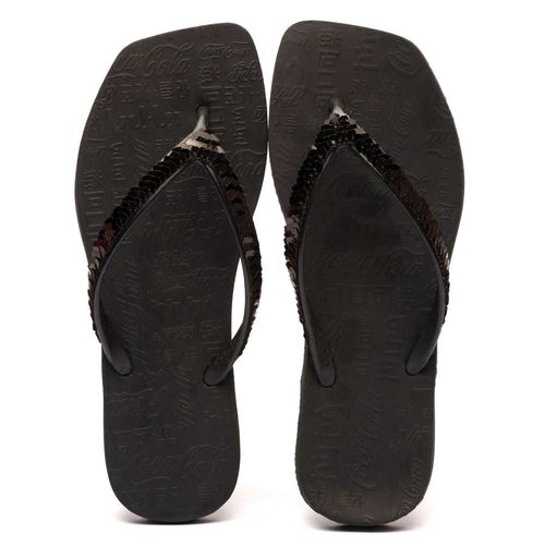 Chinelo Coca-Cola Shoes Square Glam Preto Dourado