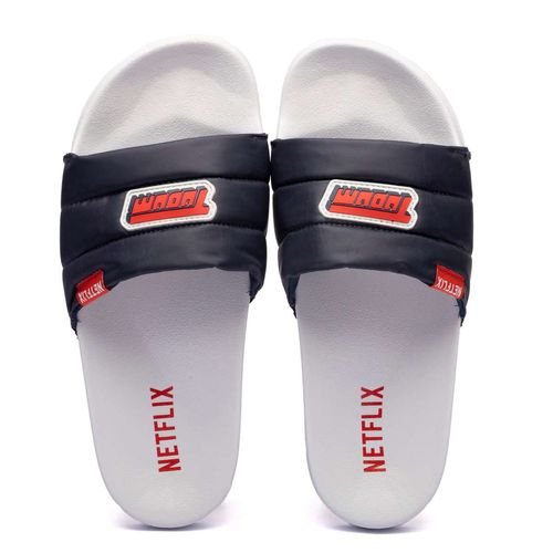 Chinelo Netflix Slide Tudum Puffer Branco Marinho