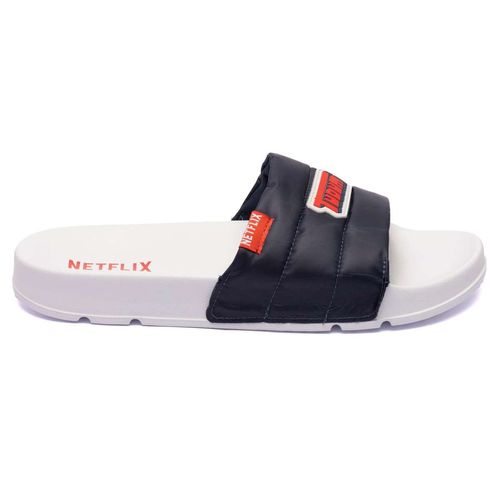 Chinelo Netflix Slide Tudum Puffer Branco Marinho