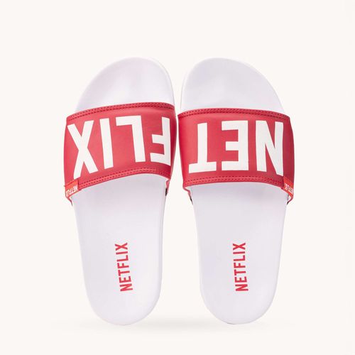 Chinelo Netflix Slide Branco Vermelho