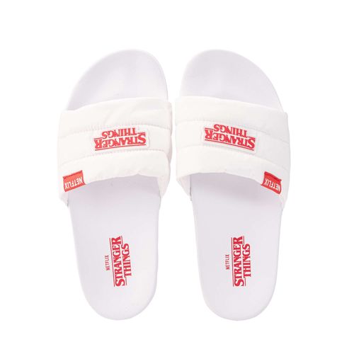 Chinelo Stranger Things Slide Stranger Puffer Branco Branco