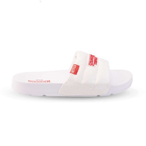 Chinelo Stranger Things Slide Stranger Puffer Branco Branco