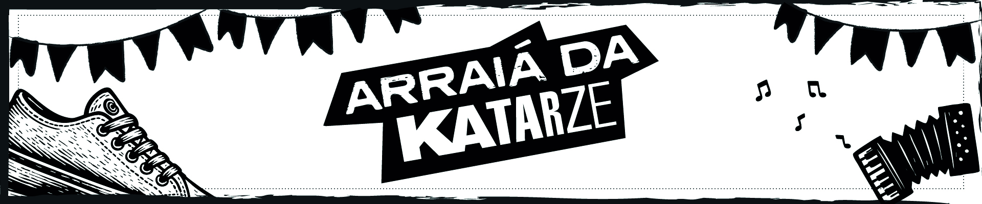 Banner da campanha Arraiá da Katarze com descontos de até 50%  em tênis e chinelos selecionados.
